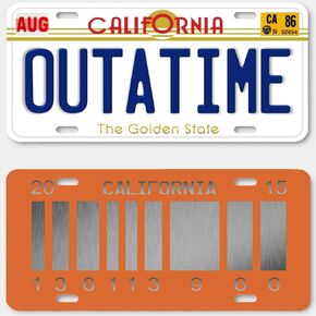 OPO 10 - Set of 2 Metal License Plate replicas of The Delorean TIME Machine car from The Movie Back to The Future Outatime (PF02)