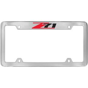 License Frame Inc. Chevrolet Z71 License Plate Frame Holder (4 Hole/Brass, Black/Top)