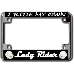 Lady Rider White Rose Chrome Motorcycle License Plate Frame