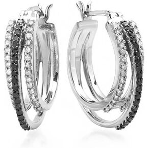 Dazzlingrock Collection 0.75 Carat (ctw) Black & White Round Diamond Ladies Hoop Earrings 3/4 CT, Sterling Silver