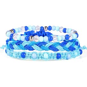 3Pcs Colorful Braided Stretch Friendship Bracelets Stackable Bead Woven Waterproof Wax Coated String Adjustable Wave Rope Bangle Bracelets Friendship Surf Jewelry for Girls Women