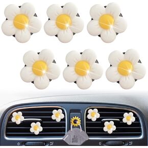 Cute Daisy Air Vent Clips, 6 Pcs Flower Car Air Fresheners Vent Clips Car Diffuser Vent Clip Charm Car Decoration for Women Cute Car Interior Decor Car Accessories + Sunflower Mask Hook (White)