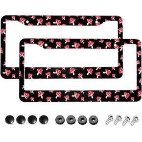 Cherry License Plate Frame 2 Packs Cherry Car Accessories Aluminum Metal License Plate Cover for All Car Models with Screws Caps