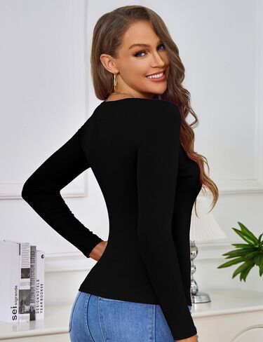 Women's Tops Long Sleeve Shirts Sexy Cutout Ribbed Fitted Trendy Going Out Top Tshirts in Saudi Arabia