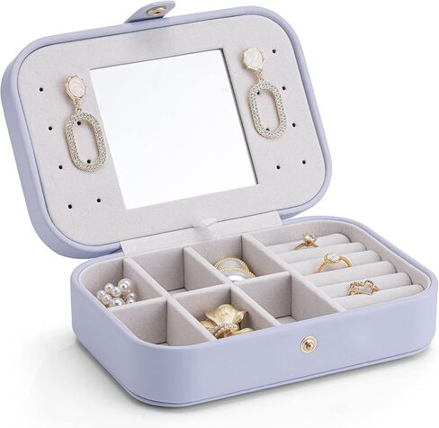 صندوق مجوهرات Vlando المحمول للسفر، حامل مجوهرات متعدد الوظائف لتخزين حلقات الأقراط والقلائد، منظم مجوهرات مع مقسم قابل للتعديل لفتحة المجوهرات DIY، هدية عيد ميلاد للنساء - رمادي in Kuwait