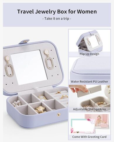 صندوق مجوهرات Vlando المحمول للسفر، حامل مجوهرات متعدد الوظائف لتخزين حلقات الأقراط والقلائد، منظم مجوهرات مع مقسم قابل للتعديل لفتحة المجوهرات DIY، هدية عيد ميلاد للنساء - رمادي in Kuwait