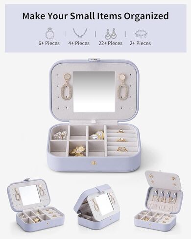 صندوق مجوهرات Vlando المحمول للسفر، حامل مجوهرات متعدد الوظائف لتخزين حلقات الأقراط والقلائد، منظم مجوهرات مع مقسم قابل للتعديل لفتحة المجوهرات DIY، هدية عيد ميلاد للنساء - رمادي in Kuwait