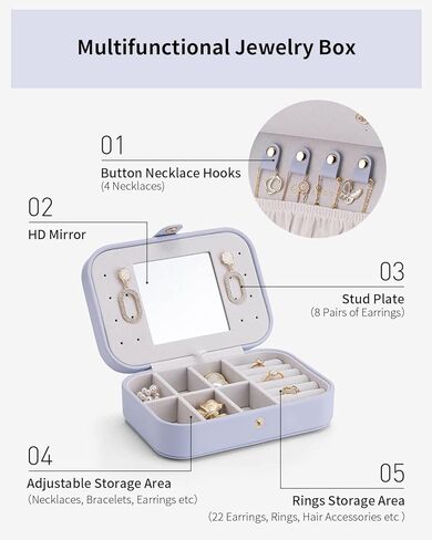 صندوق مجوهرات Vlando المحمول للسفر، حامل مجوهرات متعدد الوظائف لتخزين حلقات الأقراط والقلائد، منظم مجوهرات مع مقسم قابل للتعديل لفتحة المجوهرات DIY، هدية عيد ميلاد للنساء - رمادي in Kuwait
