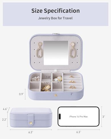 صندوق مجوهرات Vlando المحمول للسفر، حامل مجوهرات متعدد الوظائف لتخزين حلقات الأقراط والقلائد، منظم مجوهرات مع مقسم قابل للتعديل لفتحة المجوهرات DIY، هدية عيد ميلاد للنساء - رمادي in Kuwait