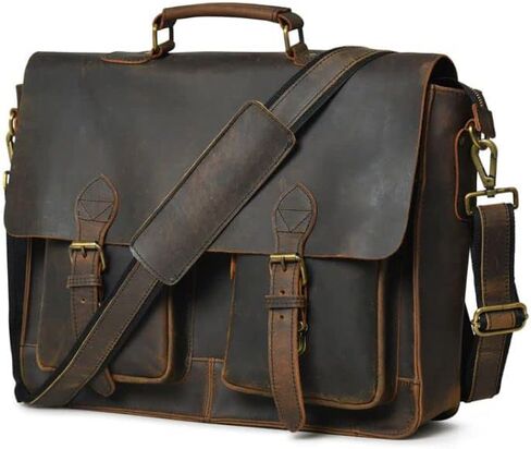Leather Briefcase | Laptop Messenger bag | Best computer satchel Handmade Bags for men and women comes in 16x12x4 Inches in Saudi Arabia