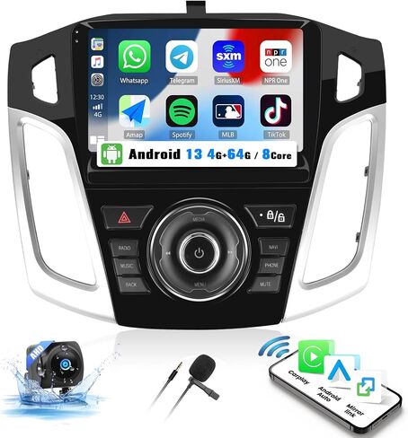 UNITOPSCI 4G+64G 8 Core Android 13 راديو ستيريو للسيارة Ford Focus 2012-2018 Wireless CarPlay Android Auto GPS 9 بوصة شاشة لمس BT 5.0 Mirror Link 32EQ DSP WiFi FM/RDS SWC + ميكروفون كاميرا احتياطية in Saudi Arabia
