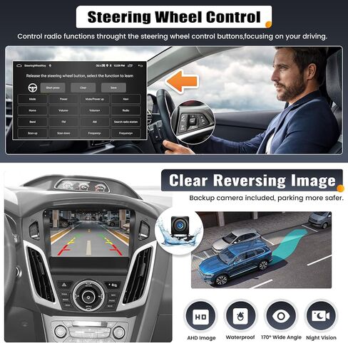 UNITOPSCI 4G+64G 8 Core Android 13 راديو ستيريو للسيارة Ford Focus 2012-2018 Wireless CarPlay Android Auto GPS 9 بوصة شاشة لمس BT 5.0 Mirror Link 32EQ DSP WiFi FM/RDS SWC + ميكروفون كاميرا احتياطية in Saudi Arabia