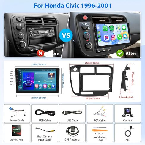 2G 64G Android Car Stereo Radio for Honda Civic 1996-2001 Wireless CarPlay Android Auto, Rimoody 9 Inch Touch Screen Mirror Link Bluetooth FM/RDS GPS WiFi HiFi SWC Backup Camera in Saudi Arabia