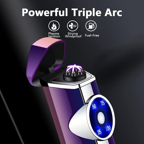 Windproof Lighter Outdoor, Triple-Arcs Electric Lighter, Rechargeable USB Lighter, Flameless Plasma Lighter with Battery Indicator (Colour) in Saudi Arabia