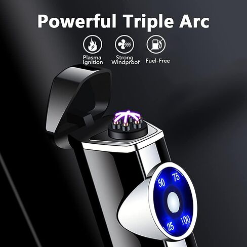 Windproof Lighter Outdoor, Triple-Arcs Electric Lighter, Rechargeable USB Lighter, Flameless Plasma Lighter with Battery Indicator (Colour) in Saudi Arabia