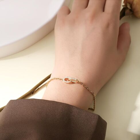 14K Gold Plated Dainty Interlock Pendant Bracelet-Friendship Adjustable Circle Link Bracelets Gifts Trendy for Women Teen Girls in Saudi Arabia