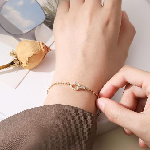 14K Gold Plated Dainty Interlock Pendant Bracelet-Friendship Adjustable Circle Link Bracelets Gifts Trendy for Women Teen Girls in Saudi Arabia