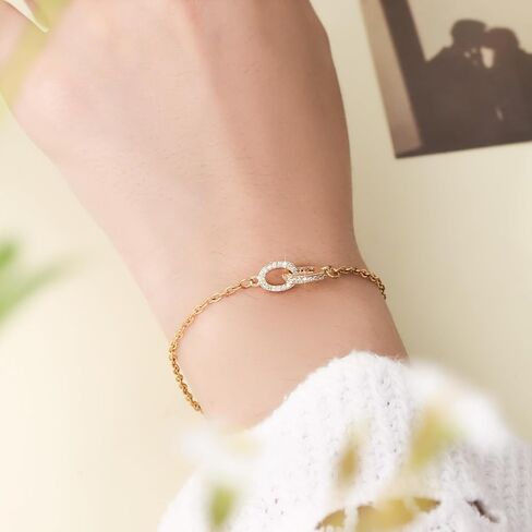14K Gold Plated Dainty Interlock Pendant Bracelet-Friendship Adjustable Circle Link Bracelets Gifts Trendy for Women Teen Girls in Saudi Arabia