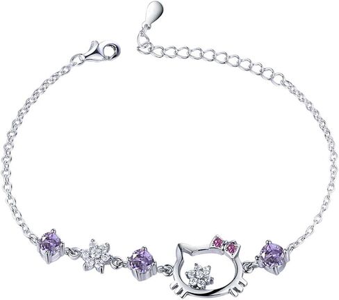 Cartoon kitty Copper Plated Platinum Bracelet for Girls,Cute Cuff Bangle for Wife,Teen Girls,Girlfriend Jewelry Gifts in Saudi Arabia