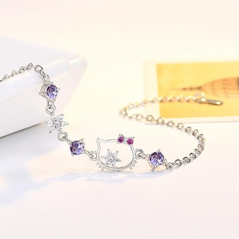 Cartoon kitty Copper Plated Platinum Bracelet for Girls,Cute Cuff Bangle for Wife,Teen Girls,Girlfriend Jewelry Gifts in Saudi Arabia