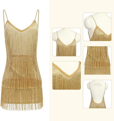 Women Elegant Sexy Deep V-Neck Halter Sparkly Fringe Dress Spaghetti Trendy Backless Sleeveless Slim Evening Party Dress in Saudi Arabia