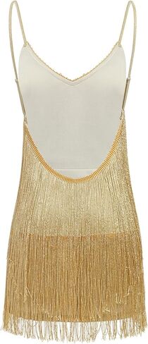 Women Elegant Sexy Deep V-Neck Halter Sparkly Fringe Dress Spaghetti Trendy Backless Sleeveless Slim Evening Party Dress in Saudi Arabia