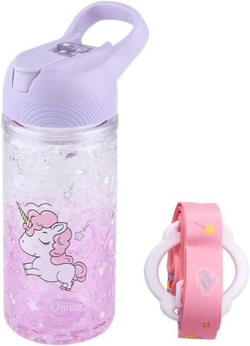 Unicorn Water Bottles for Girls,Cute Cup with Straw and Safety Lock, Outdoor Pink Water Bottle with shoulder strap,13.5oz bottle for sport school, Kawaii water bottle for unicorn girl boy in Saudi Arabia