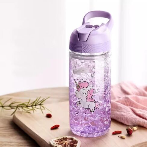 Unicorn Water Bottles for Girls,Cute Cup with Straw and Safety Lock, Outdoor Pink Water Bottle with shoulder strap,13.5oz bottle for sport school, Kawaii water bottle for unicorn girl boy in Saudi Arabia