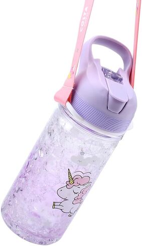 Unicorn Water Bottles for Girls,Cute Cup with Straw and Safety Lock, Outdoor Pink Water Bottle with shoulder strap,13.5oz bottle for sport school, Kawaii water bottle for unicorn girl boy in Saudi Arabia