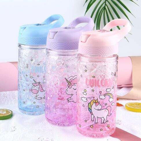Unicorn Water Bottles for Girls,Cute Cup with Straw and Safety Lock, Outdoor Pink Water Bottle with shoulder strap,13.5oz bottle for sport school, Kawaii water bottle for unicorn girl boy in Saudi Arabia