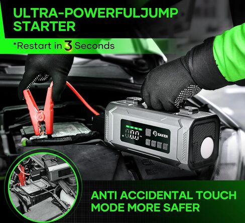 Saker Jump Starters - Tire Inflator Portable Air Compressor|Car Battery Charger|1500A Jump Starter Battery Pack|10400mah Portable 15V Jump Box with LED Light|Automotive Emergency Kits for Vehicles in Saudi Arabia