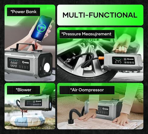 Saker Jump Starters - Tire Inflator Portable Air Compressor|Car Battery Charger|1500A Jump Starter Battery Pack|10400mah Portable 15V Jump Box with LED Light|Automotive Emergency Kits for Vehicles in Saudi Arabia