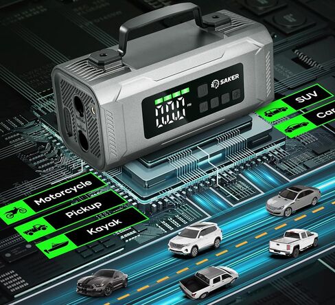 Saker Jump Starters - Tire Inflator Portable Air Compressor|Car Battery Charger|1500A Jump Starter Battery Pack|10400mah Portable 15V Jump Box with LED Light|Automotive Emergency Kits for Vehicles in Saudi Arabia