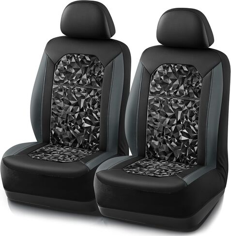 PIC AUTO Leather Car Seat Cover, Stylish Tech Triangle Pattern PU with Black Leather Patchwork, Automotive Waterproof Two Front Bucket Car Seat Protectors, Fits for Cars, Trucks, Van, SUV in Saudi Arabia