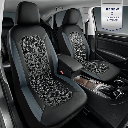 PIC AUTO Leather Car Seat Cover, Stylish Tech Triangle Pattern PU with Black Leather Patchwork, Automotive Waterproof Two Front Bucket Car Seat Protectors, Fits for Cars, Trucks, Van, SUV in Saudi Arabia