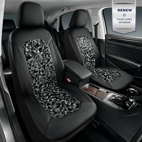 PIC AUTO Leather Car Seat Cover, Stylish Tech Triangle Pattern PU with Black Leather Patchwork, Automotive Waterproof Two Front Bucket Car Seat Protectors, Fits for Cars, Trucks, Van, SUV in Saudi Arabia