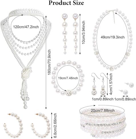 8 قطع اللؤلؤ قلادة الأقراط مجموعة للنساء الفتيات 1920s مجموعة مجوهرات اللؤلؤ اللؤلؤ الملحقات هدية الزفاف قلادة سوار أقراط مجموعة لإكسسوارات الأزياء عيد ميلاد الشاي حزب هدية in Kuwait