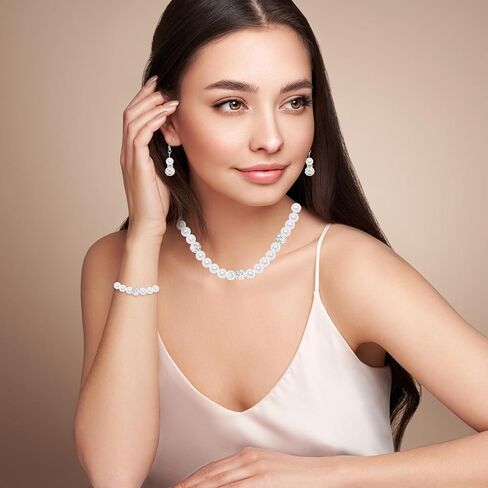 8 قطع اللؤلؤ قلادة الأقراط مجموعة للنساء الفتيات 1920s مجموعة مجوهرات اللؤلؤ اللؤلؤ الملحقات هدية الزفاف قلادة سوار أقراط مجموعة لإكسسوارات الأزياء عيد ميلاد الشاي حزب هدية in Kuwait