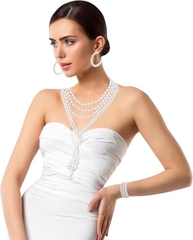 8 قطع اللؤلؤ قلادة الأقراط مجموعة للنساء الفتيات 1920s مجموعة مجوهرات اللؤلؤ اللؤلؤ الملحقات هدية الزفاف قلادة سوار أقراط مجموعة لإكسسوارات الأزياء عيد ميلاد الشاي حزب هدية in Kuwait