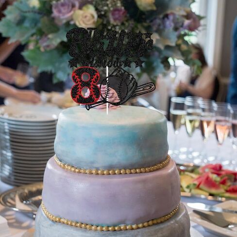 هذا Baller هو الآن 8 كعكة توبر، موضوع البيسبول للأطفال زخارف حفلة عيد ميلاد الثامن، الرياضة تحت عنوان ثماني سنوات ديكور حفلة عيد ميلاد أسود أحمر بريق in Kuwait