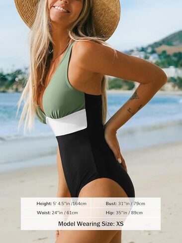 بدلة سباحة نسائية من قطعة واحدة من CUPSHE، بدلة استحمام طويلة الجذع، رقبة متدلية وأشرطة واسعة، كتلة ألوان قياسية، قطع الساق in Kuwait