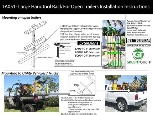 24 Inch Large Steel Hand Tool Rack with Mounting Hardware for Open Trailers Storage, Up to 6 Tools, Green in Saudi Arabia