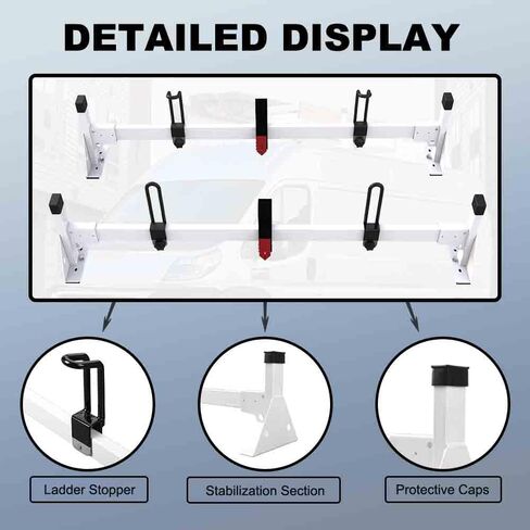 حامل سلم على سقف الشاحنة عالي التحمل مقاس 48 بوصة - سعة 500 رطل، يناسب 2013-On Ram ProMaster City، لمسة نهائية بيضاء مضادة للتآكل in Kuwait