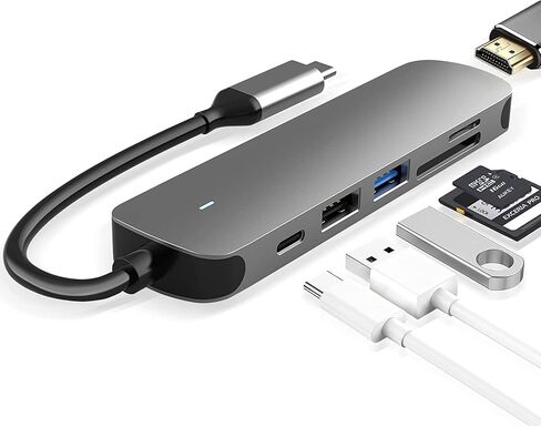محور USB C، محول USB C 6 في 1 مع USB 3.0، 4K-HDMI، اتصال USB C/PD، قارئ بطاقة SD/TF، ​​محطة إرساء متوافقة مع كمبيوتر MacBook Pro/Air المحمول وأجهزة أخرى من النوع C in Saudi Arabia