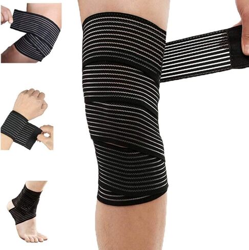 Extra Long Elastic Knee Wrap Compression Bandage Brace Support for Legs, Plantar Fasciitis, Stabilising Ligaments, Joint Pain, Squat, Basketball, Running, Tennis, Soccer, Football, Volleyball (Black) in Saudi Arabia