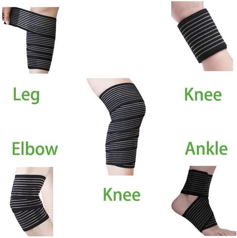 Extra Long Elastic Knee Wrap Compression Bandage Brace Support for Legs, Plantar Fasciitis, Stabilising Ligaments, Joint Pain, Squat, Basketball, Running, Tennis, Soccer, Football, Volleyball (Black) in Saudi Arabia