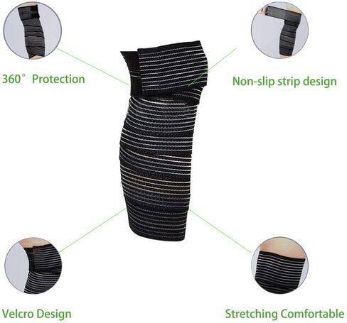 Extra Long Elastic Knee Wrap Compression Bandage Brace Support for Legs, Plantar Fasciitis, Stabilising Ligaments, Joint Pain, Squat, Basketball, Running, Tennis, Soccer, Football, Volleyball (Black) in Saudi Arabia