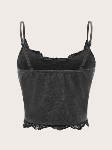 SHENHE Women's Butterfly Skull Print Contrast Lace Spaghetti Strap Sleeveless Cami Tank Crop Tops in Kuwait