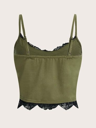 SHENHE Women's Butterfly Skull Print Contrast Lace Spaghetti Strap Sleeveless Cami Tank Crop Tops in Kuwait