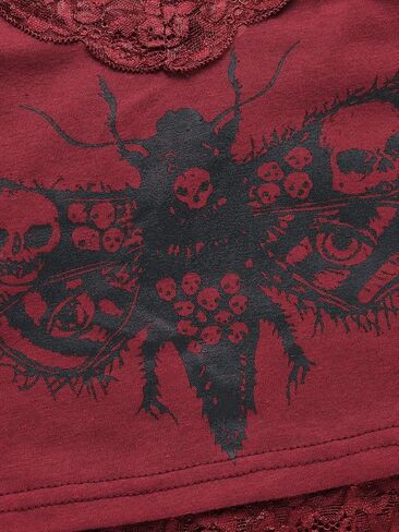 SHENHE Women's Butterfly Skull Print Contrast Lace Spaghetti Strap Sleeveless Cami Tank Crop Tops in Kuwait